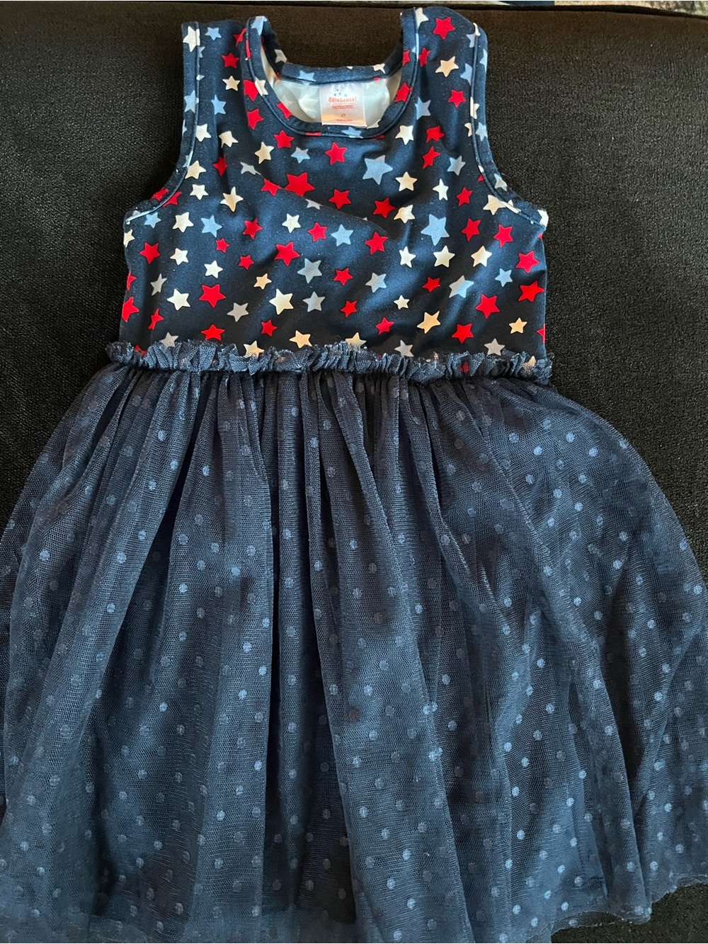 Navy Star Print Sleeveless Tulle Dress for Girls
